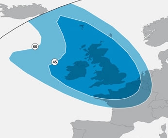 Coverage of the New Astra 2E satellite